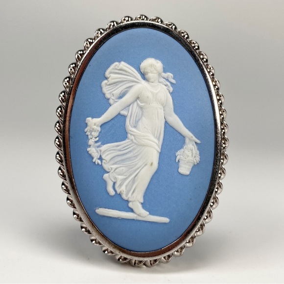 Vintage Sterling Silver Wedgwood Jasperware Cameo Brooch